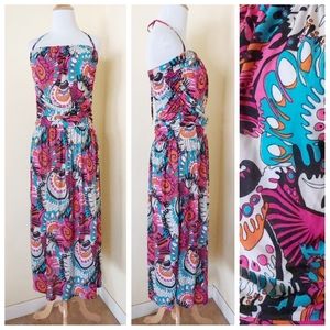 Womens Funky Bright Abstract Paisley Print Fashion Maxi Summer Halter Dress